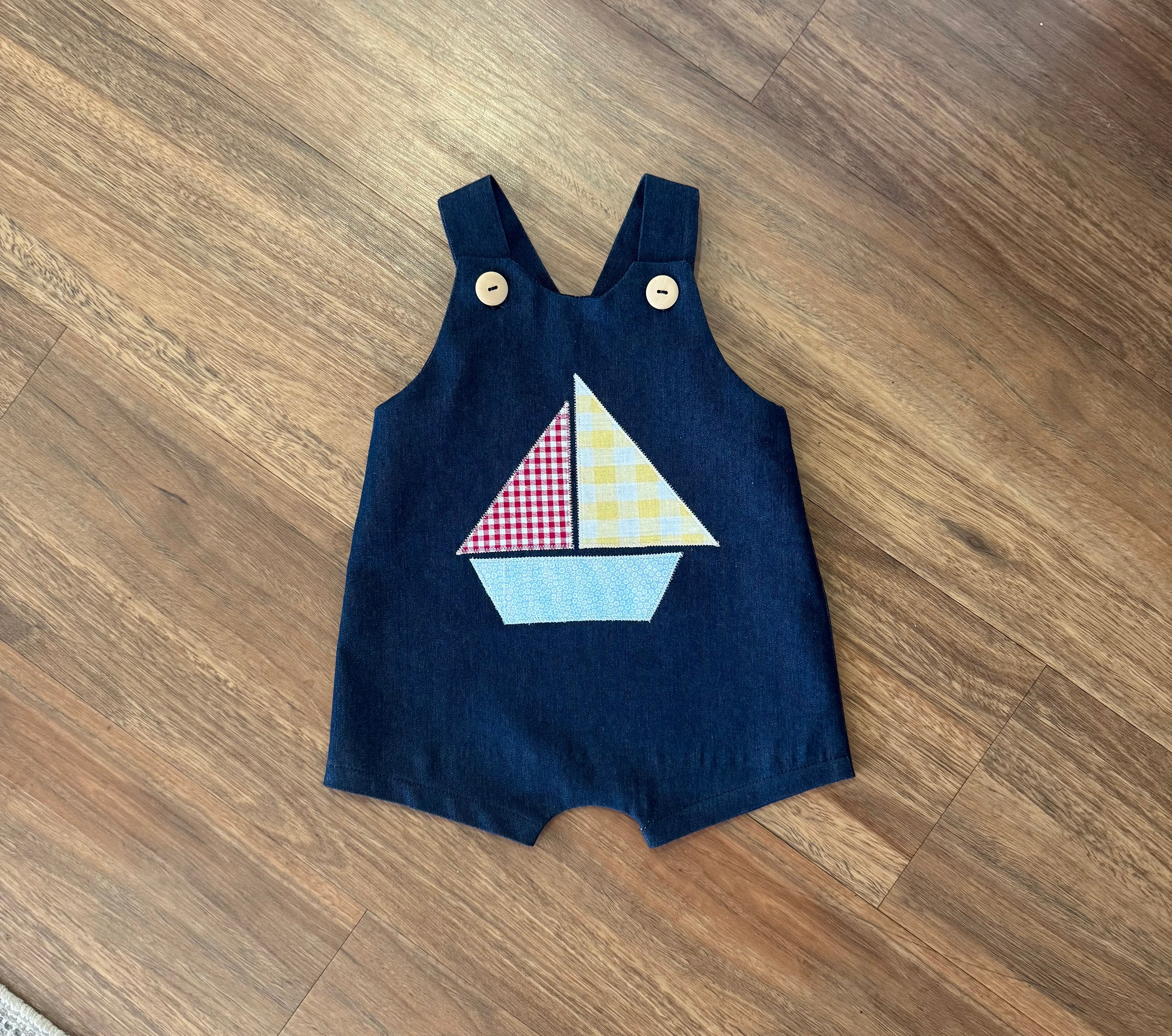 Denim Baby Overalls sailboat appliqué . 3-6 months