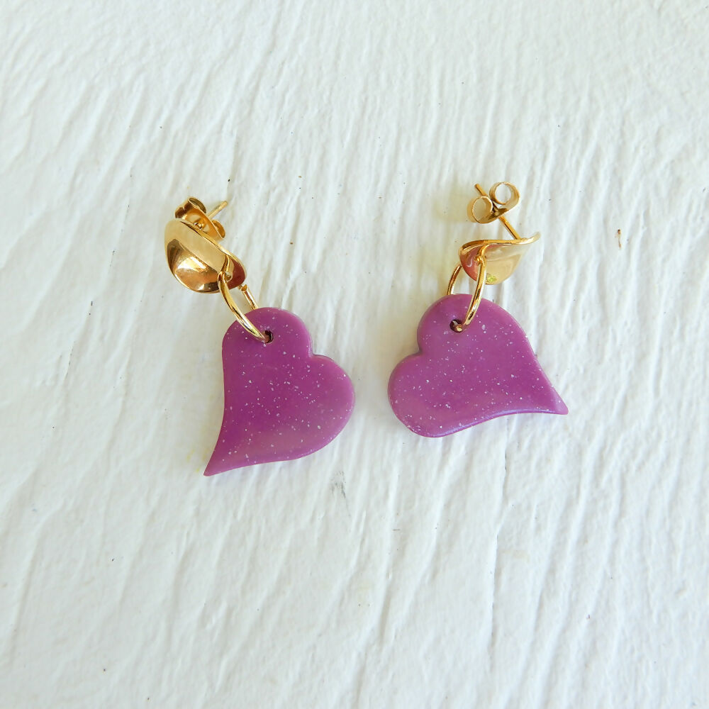 Pink Polymer Clay Earrings "Sparkling Hearts"