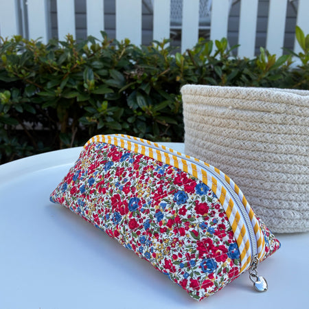 Quilted Trixie Zip Pouch – Emma and Georgina Red (Liberty of London)