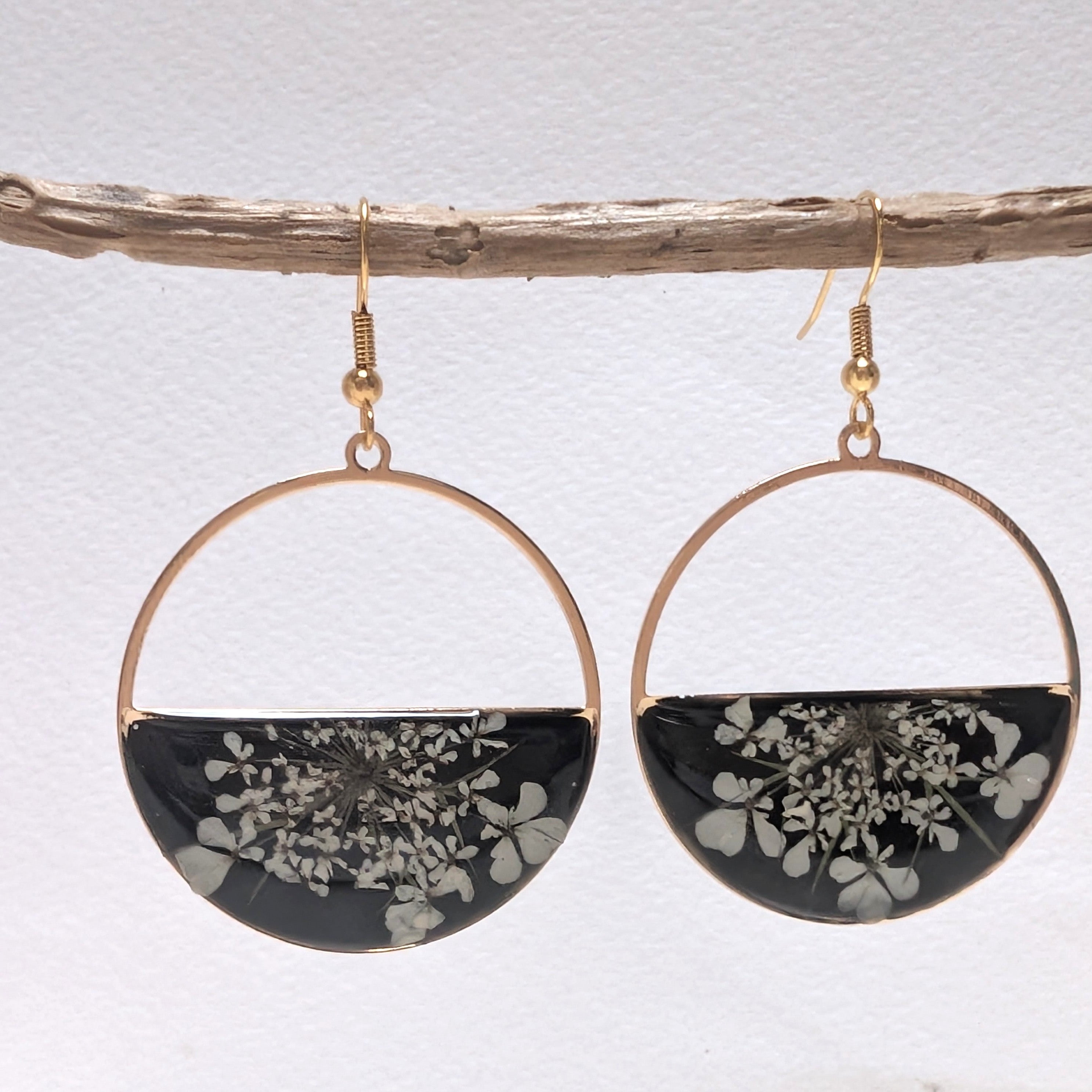 Queen Anne's Lace pressed flower earrings