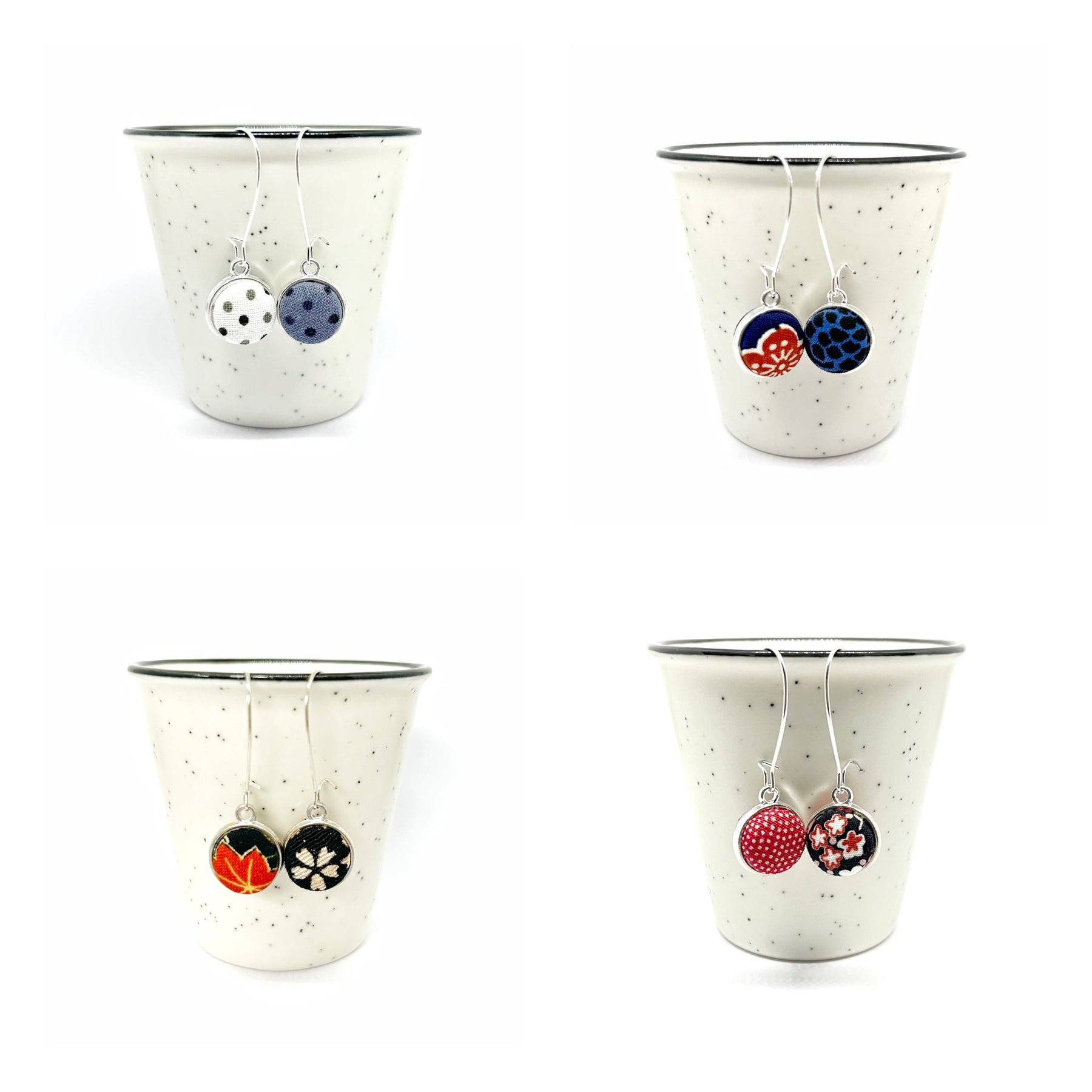 Double Sided Fabric Button Earrings