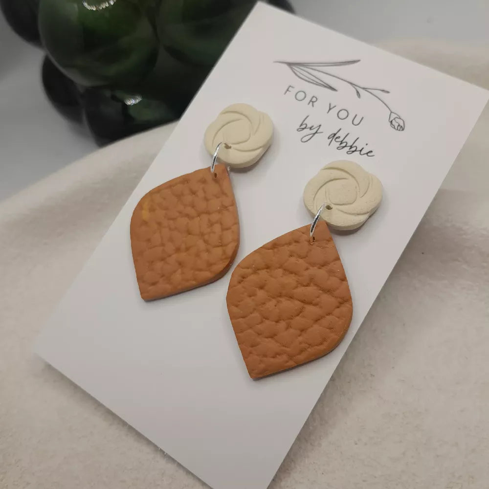 warm tones leather look polymer clay earrings - hypoallergenic