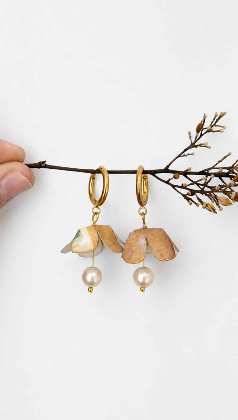 Handmade Paper Floral Earrings, Botanical Hoop Earrings, Eco Friendly Gift