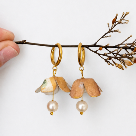 Handmade Paper Floral Earrings, Botanical Hoop Earrings, Eco Friendly Gift