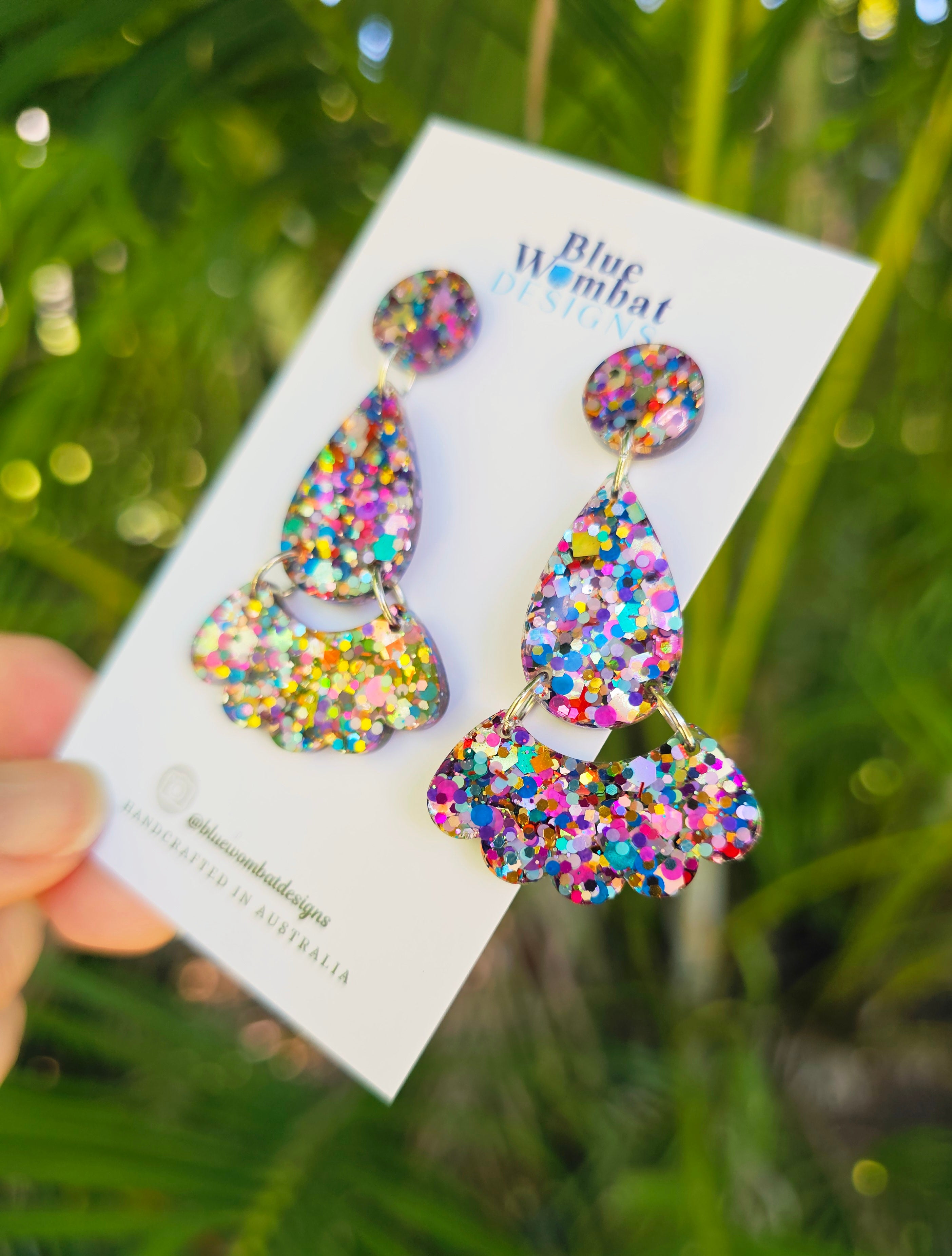 Colourful Glitter Resin Dangle Statement Earrings