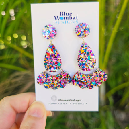 Colourful Glitter Resin Dangle Statement Earrings