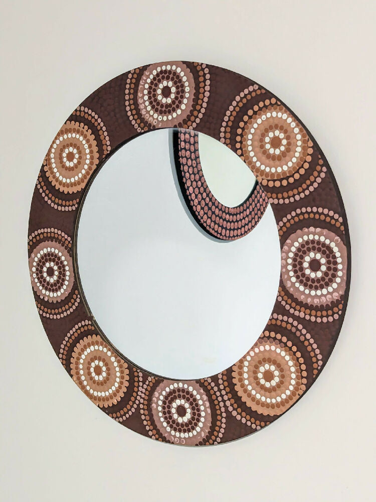 Art Mirror Handpainted Detail Earthy Clay Tones Circles Design