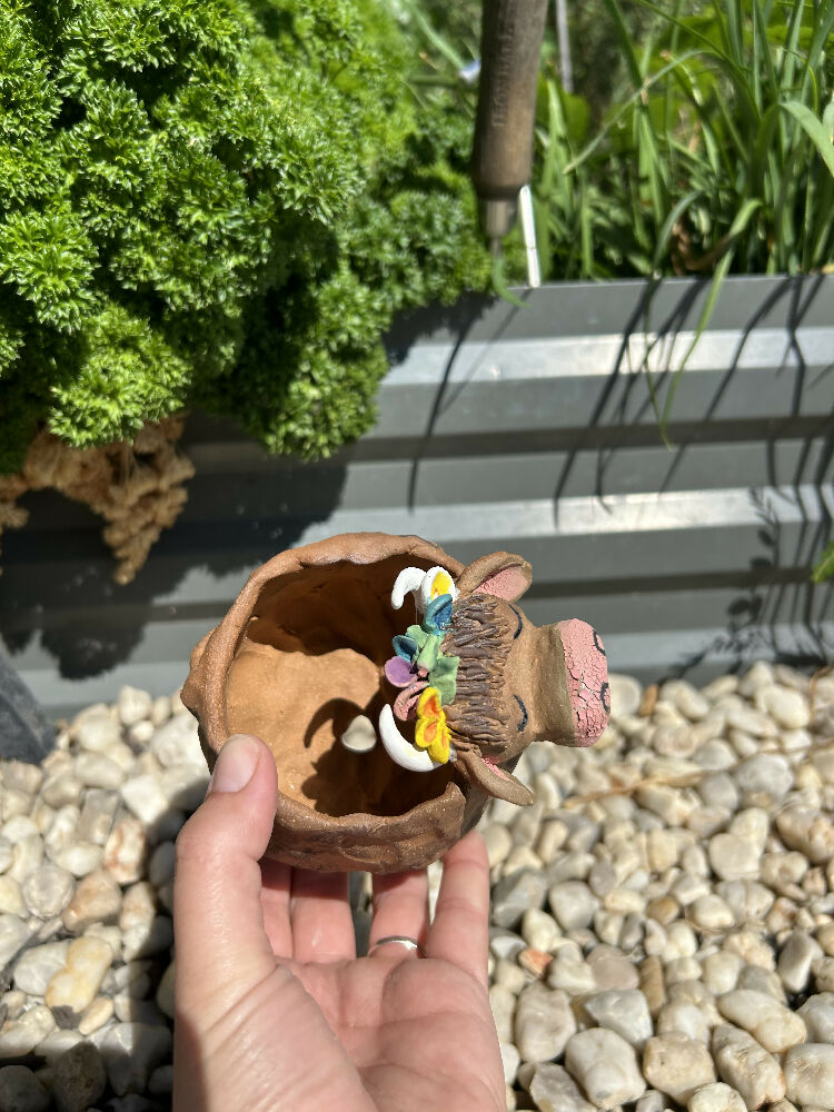 Brown Cow Planter With Flower Crown 3