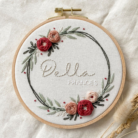 Personalised hand embroidered baby name sign