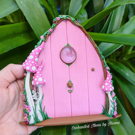 Hand Sculpted Pink Faerie Door – Polymer Clay Fantasy Garden Decor