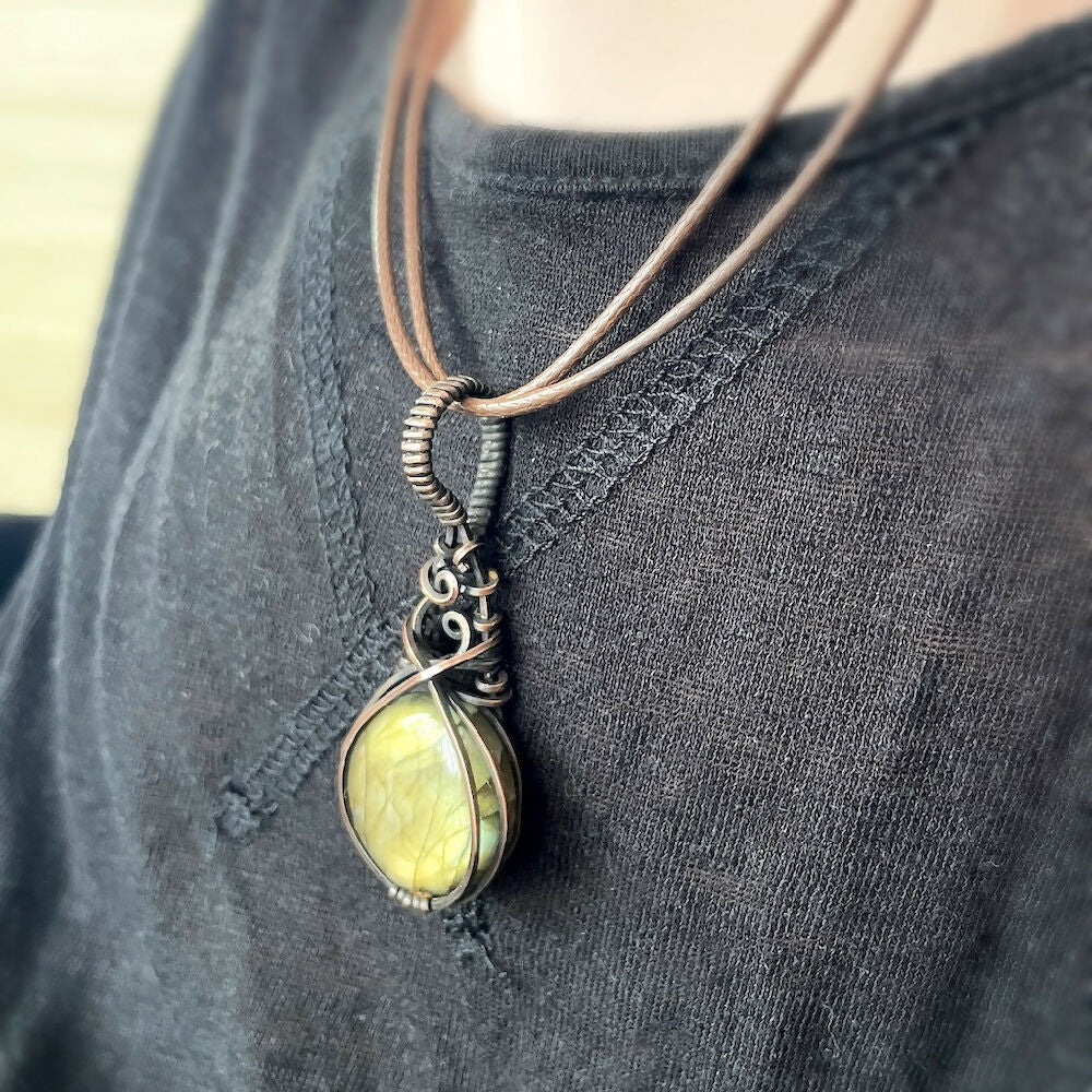 Beautiful 53x20mm Wire-Wrapped Labradorite Pendant