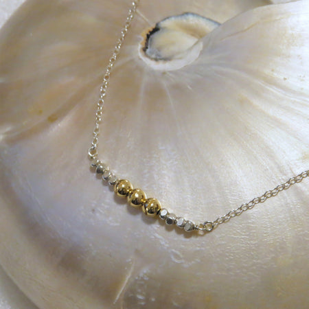 Sterling Silver Choker/Necklace w Gold Fill & 925 Silver Beads, Shiny, Minimalist & very Chic