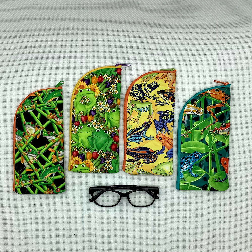 Frogs curved top zip pouch for glasses, phones, handbag organiser, etc.