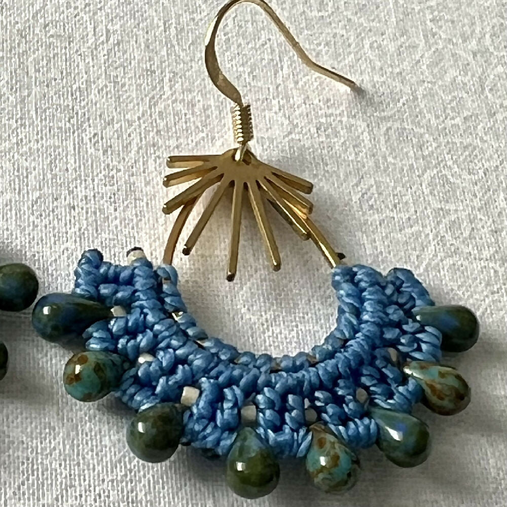 Blue Teardrop Micro Macrame Earrings +Free Microfibre Pouch