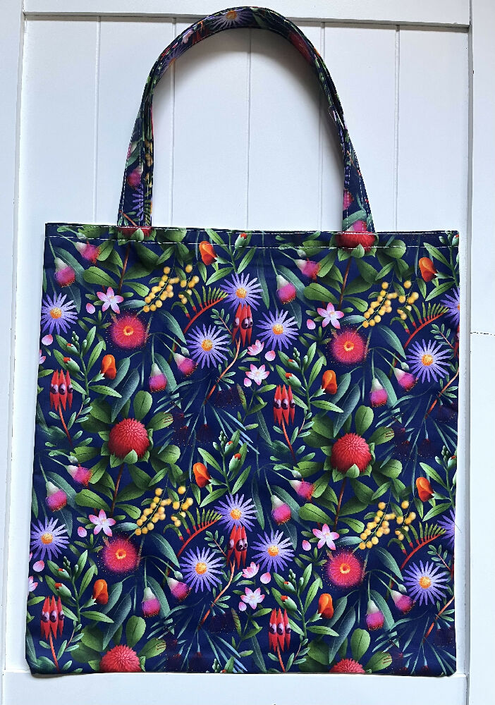 Bright Australian flowers library/shopping bag