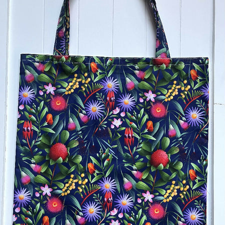 Bright Australian flowers library/shopping bag