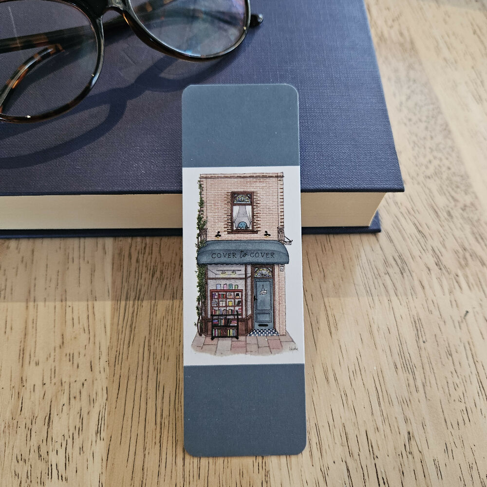 watercolour bookmark - vintage bookstore