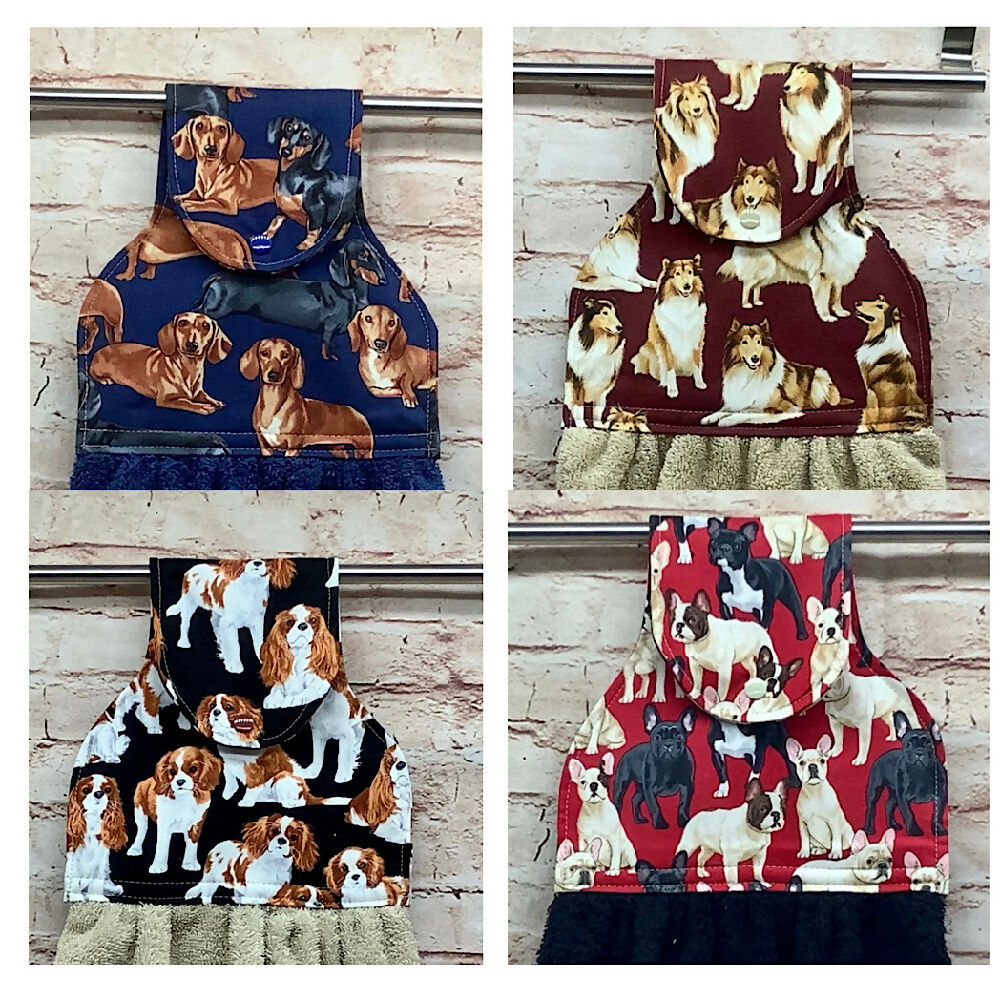 Dogs hanging hand towel - Dachshund, Collie, King Cavalier, French Bulldog - 4 Designs