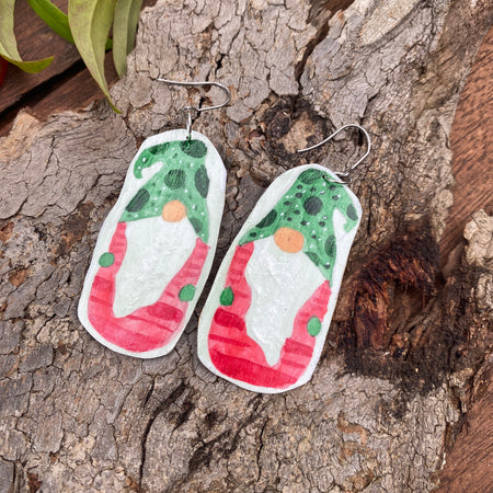 Christmas Gnome Earrings – Hand-painted Brass Jewellery