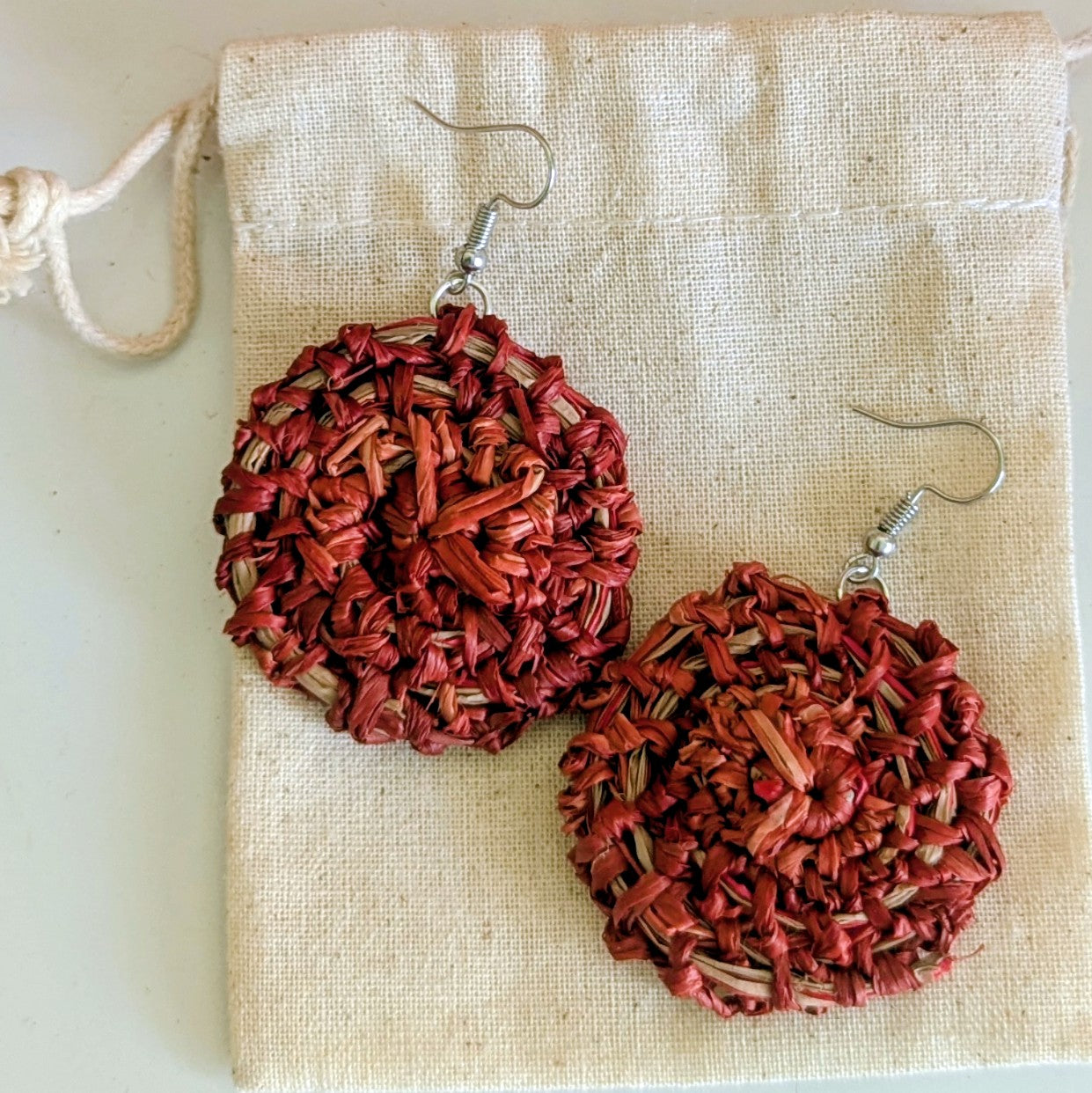 Woven Raffia Earrings in Gift Bag  - Choice of Colours