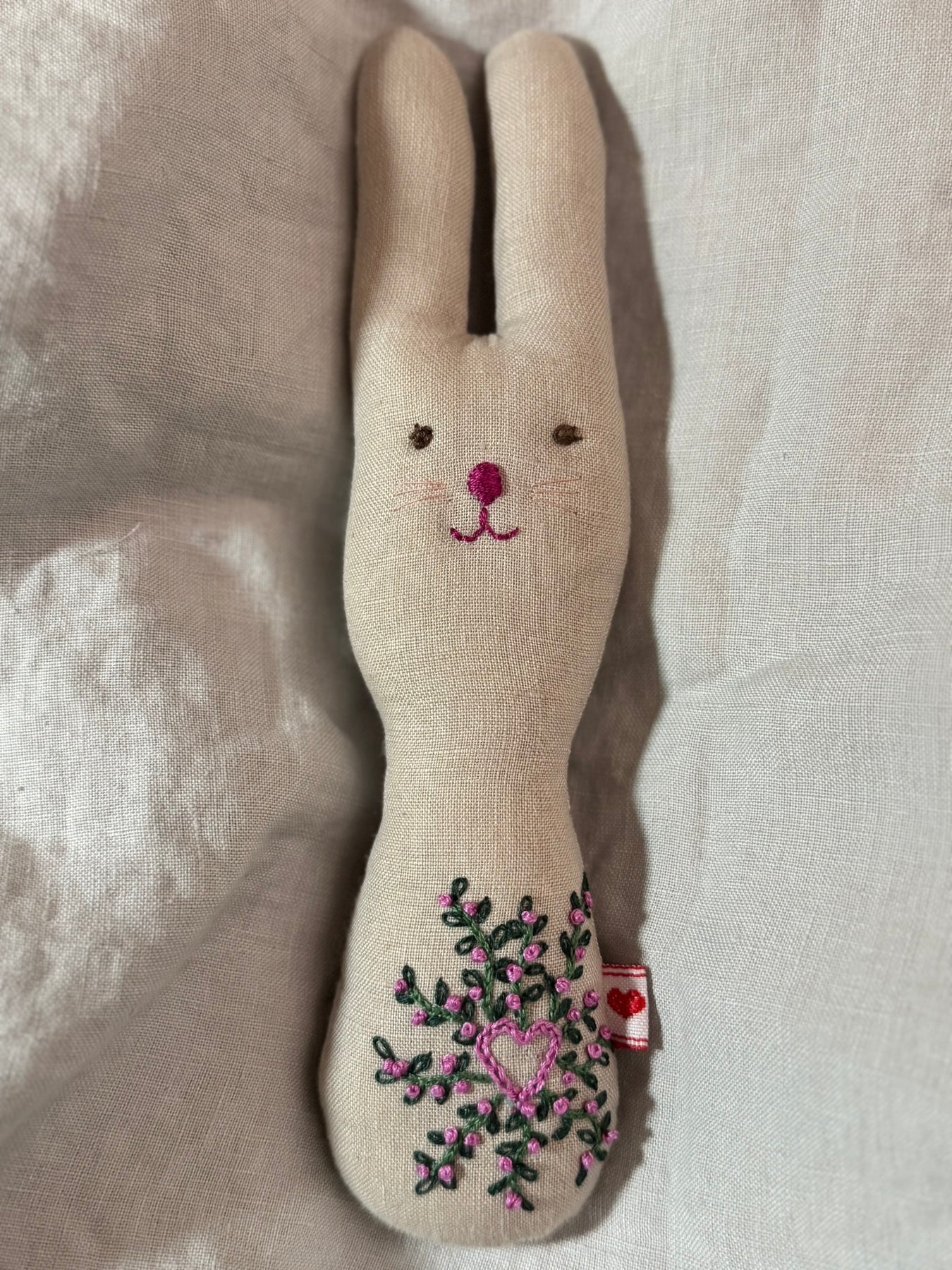 Handmade Embroidered Bunny - One-off Bunny rattle
