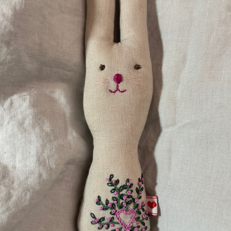 Handmade Embroidered Bunny - One-off Bunny rattle