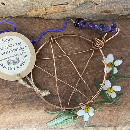 Copper Pentagram with Amethyst - Unity, Protection & Peace