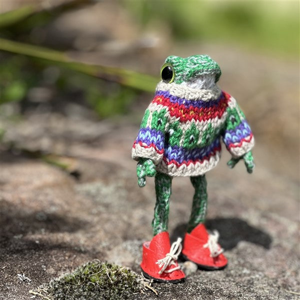 Handmade Poseable Frog Figurine 12cm Valentine Sweater