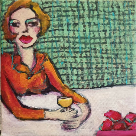 Original Painting, Girl's Night In - A Penny for your Thoughts, Acrylic on canvas, Framed