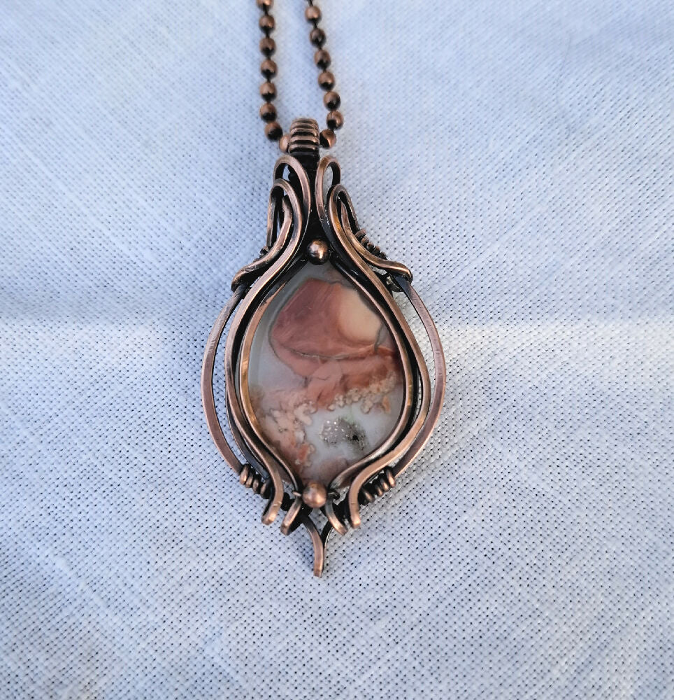 Cherry Blossom Agate in Copper with Chain