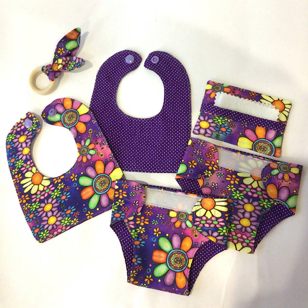 Nappy Bag and accessories for Baby Doll - purple crazy daisy #1