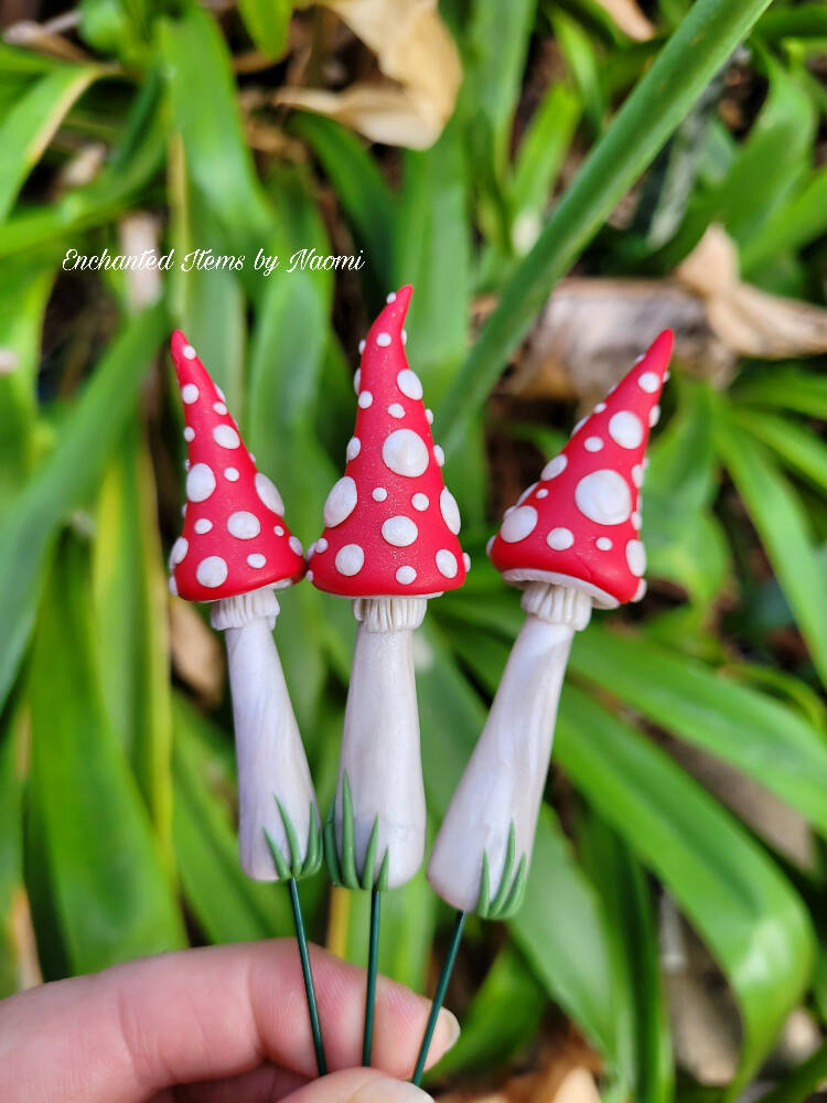 Topsy Turvy Red Fairy garden Mushrooms, set of 3