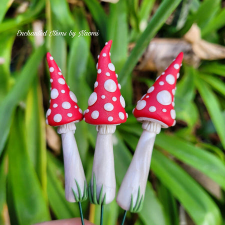 Topsy Turvy Red Fairy garden Mushrooms, set of 3