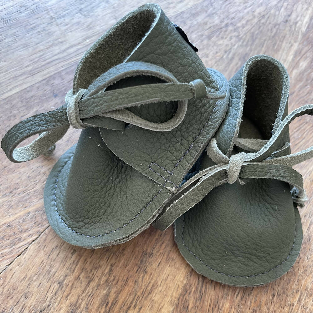hand made baby boot army green leather xs