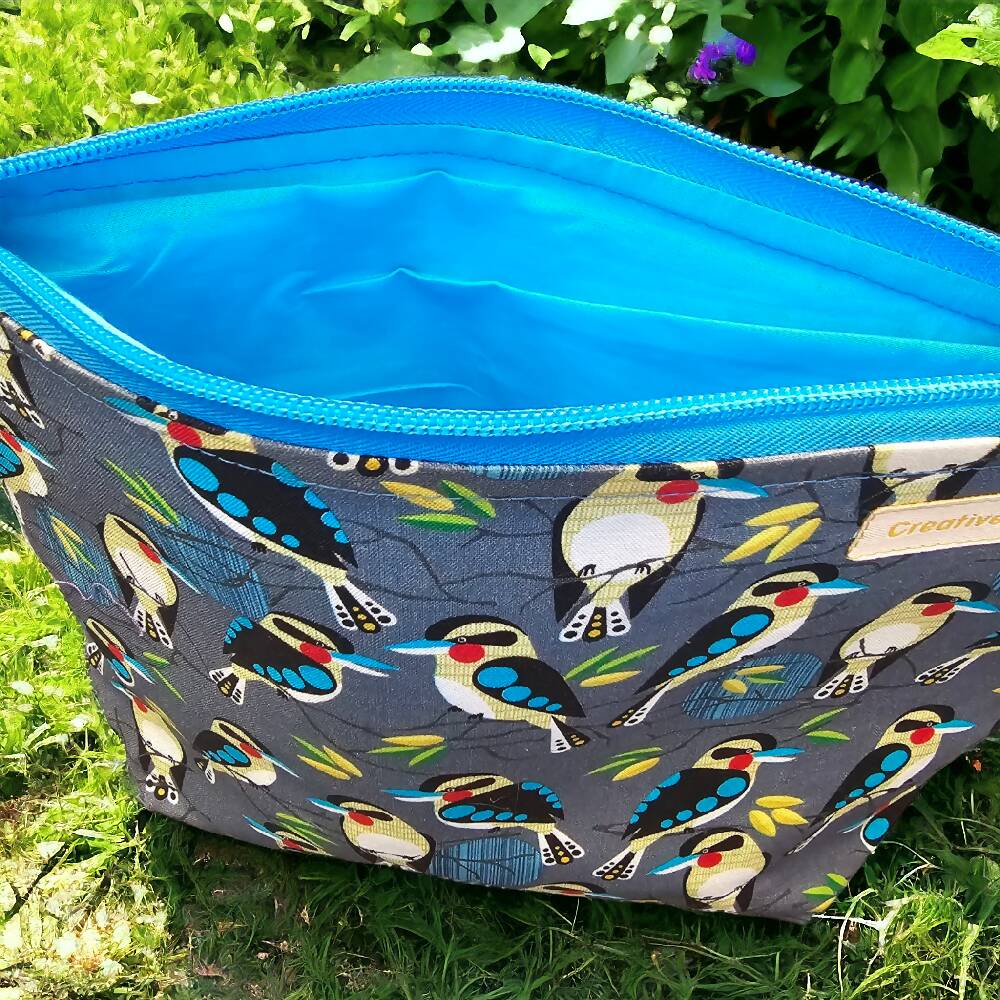 Handmade Kookaburra Zippered Lined Pouch