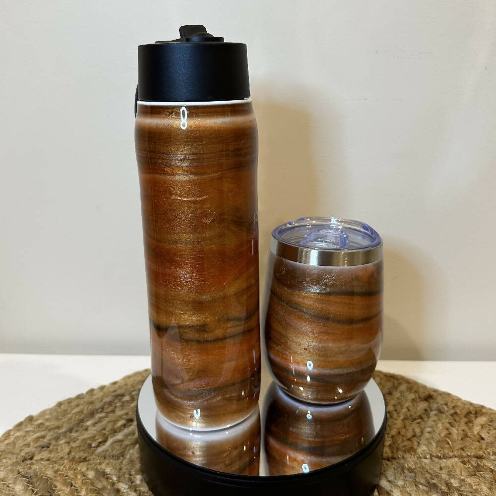 Resin Art insulated drink bottle and mug set - desert twilight