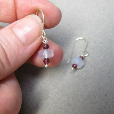 Garnet with blue chalcedony beads and sterling silver earrings