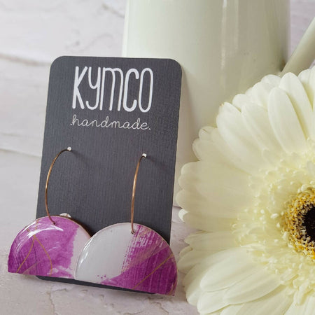 Art Play Collection | Resin hoops earrings| Violet, gold