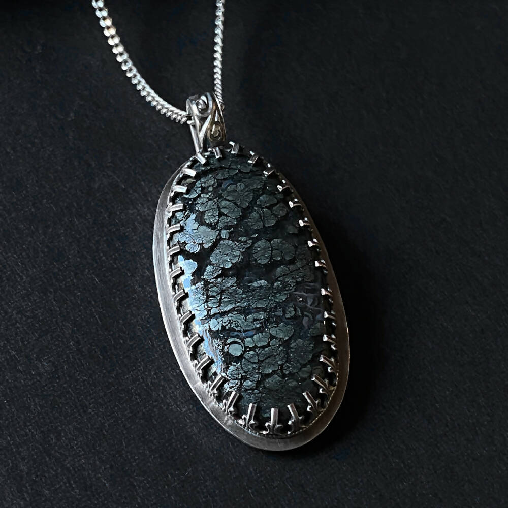 Pendant Sterling Silver Pyrite Pendant Oval Gothic D