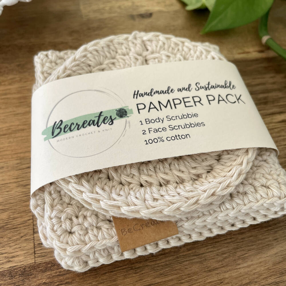 Handmade Pamper Pack | Eco-friendly Body & Face scrubbie set | Natural