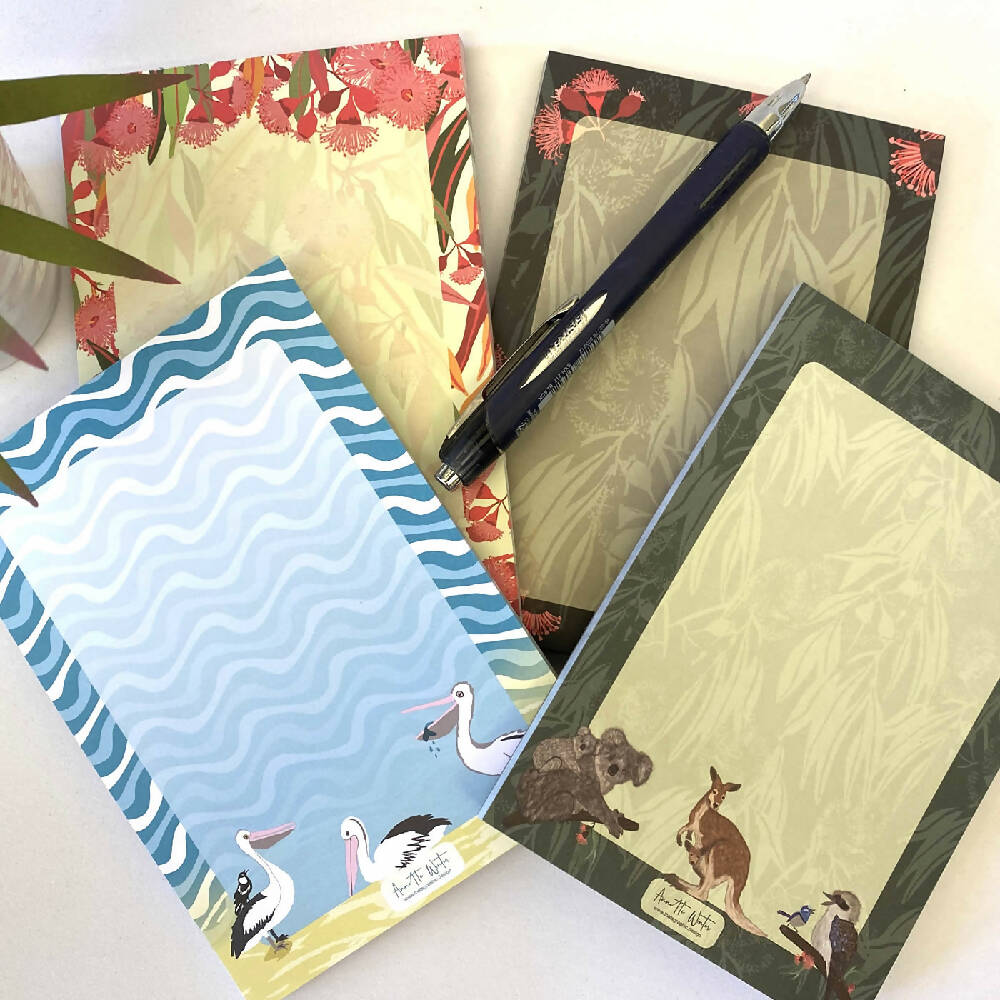 Set of 4 Australian themed A6 Notepads Australian Flowers and