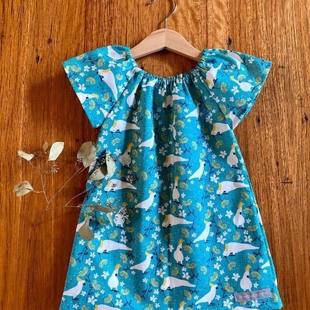 dress - turquoise cockatoos / organic cotton peasant-style dress