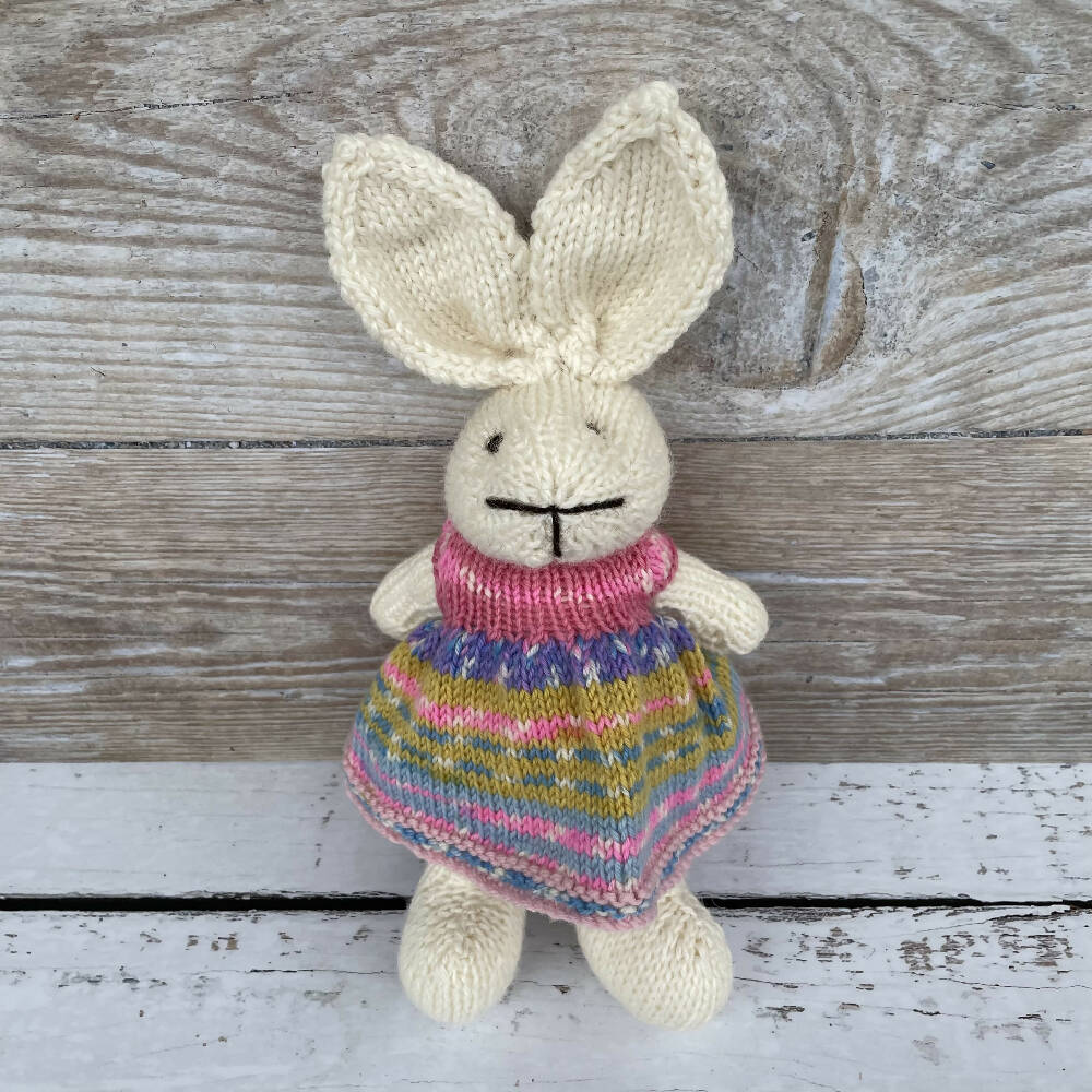Penny the Knitted Bunny Rabbit Toy with Pink Fairisle Party Dress