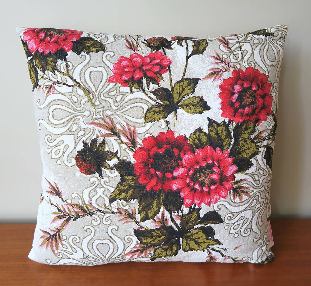 Handmade - Floral Vintage Barkcloth Cushion