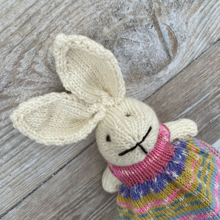 Penny the Knitted Bunny Rabbit Toy with Pink Fairisle Party Dress