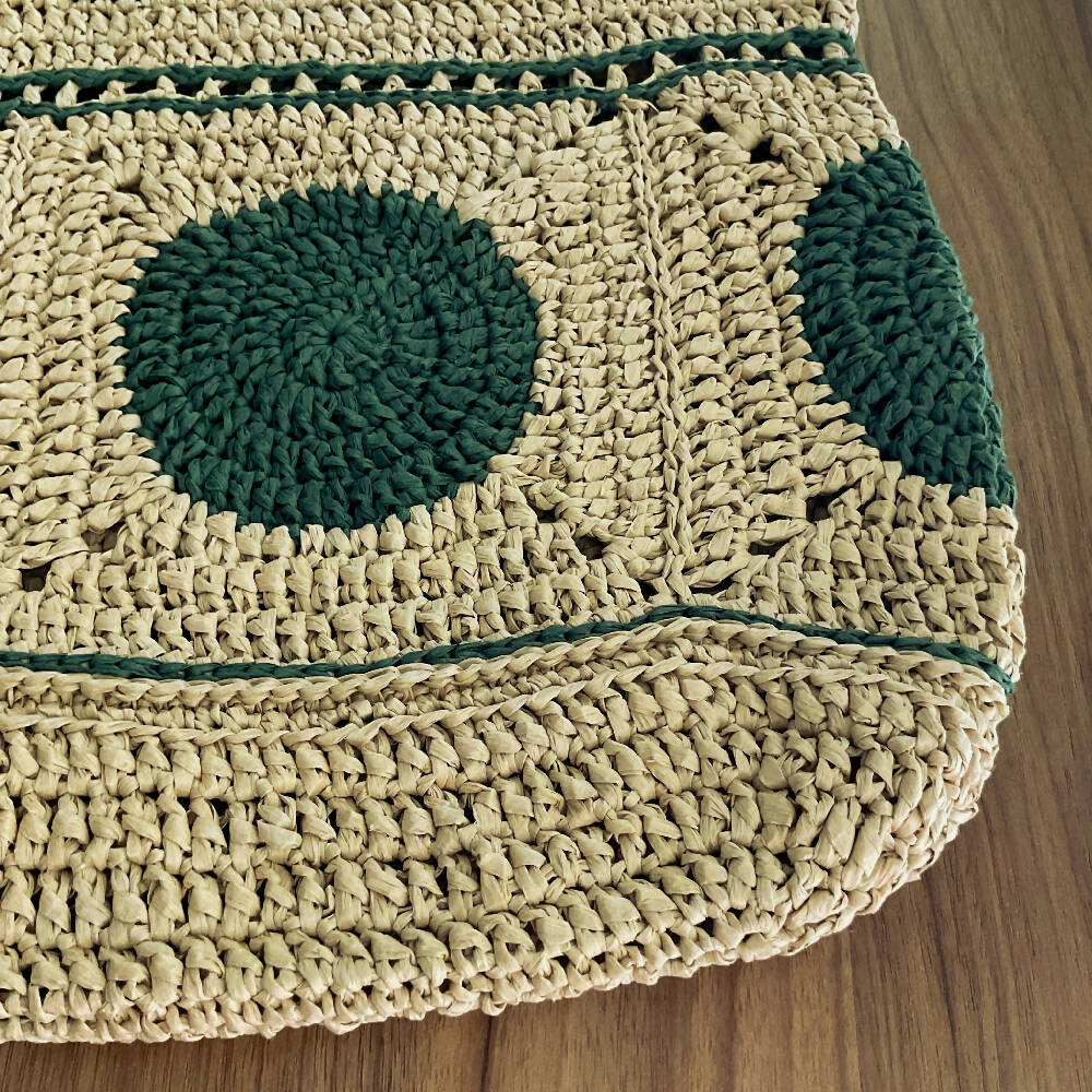 Eco-chic Raffia Tote Bag - Green Circles