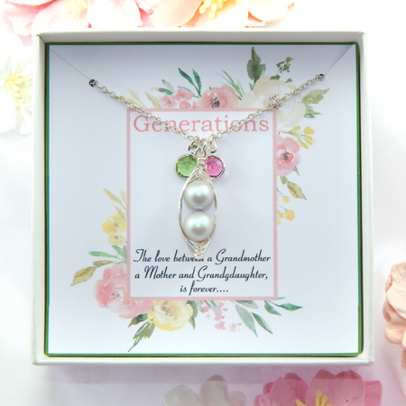 Grandma's Personalized Pea Pod Necklace With Birthstones