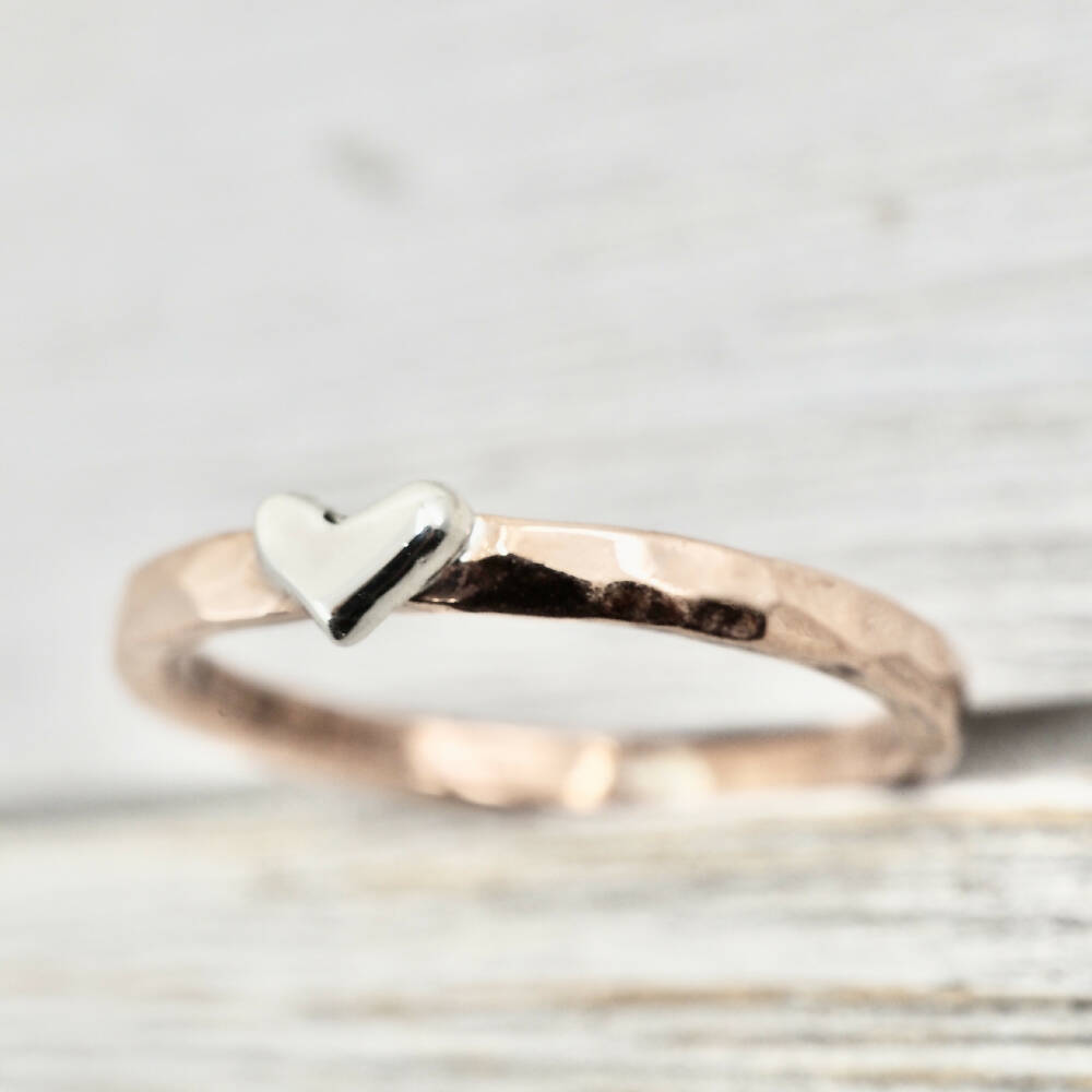 Copper ring with silver heart | Copper heart ring | Copper ring | Handmade copper jewellery