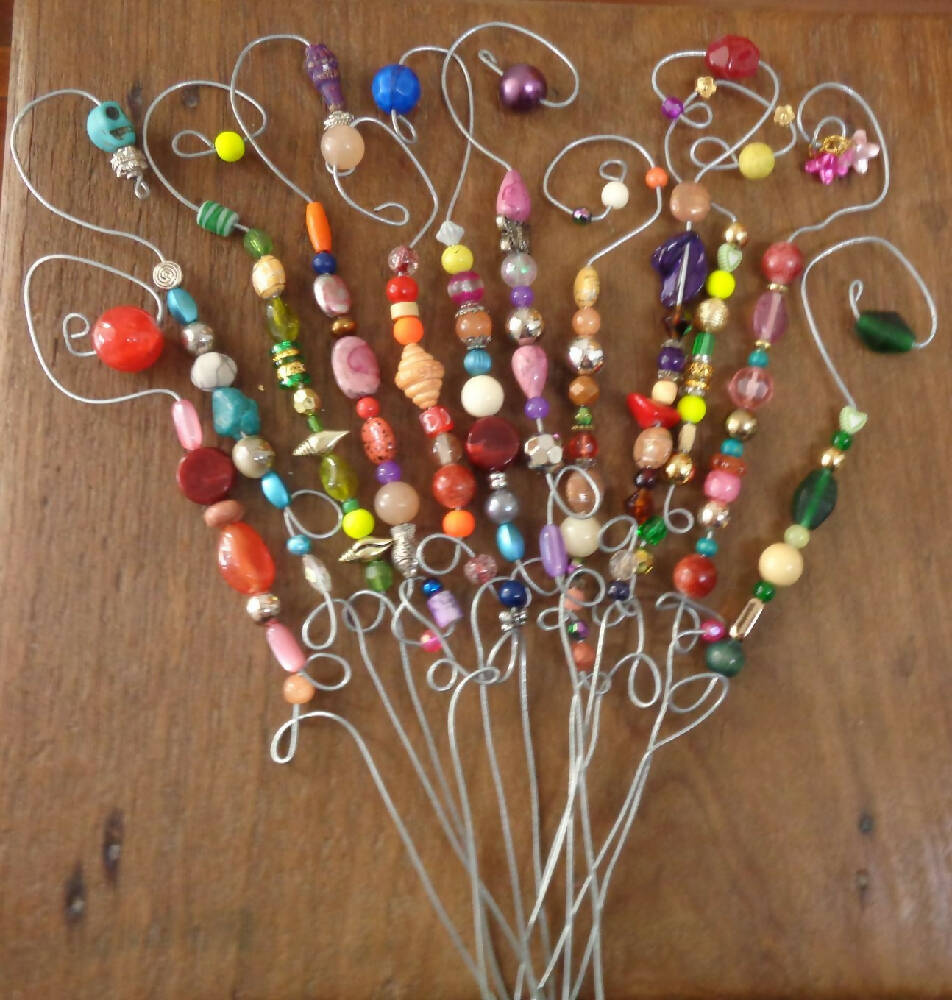 Beaded Vase or Pot Plant Stakes - 12 - Galvanised Wire