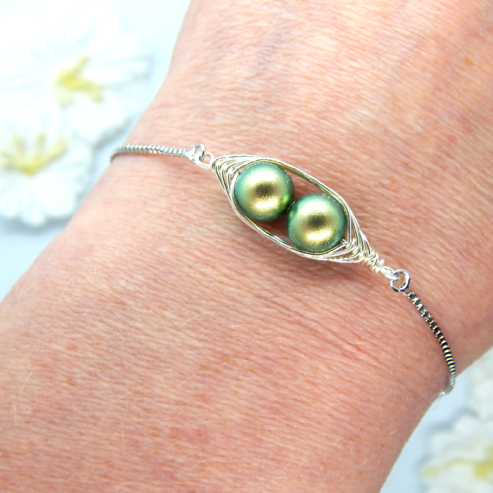 Two Peas in a Pod Silver Friendship Bracelet